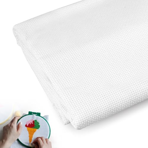 11CT Kreuzstich Aida Stoff Weiß, 1,5 x 1 m Aida Stoff zum Sticken Baumwolle Stickerei Cross Stitch Fabric Weiß Stramin Zum Stickerei Fabric für Näharbeit DIY Handwerk Basteln