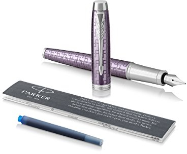 Parker IM Fountain Pen, Premium Dark Violet, Medium Nib with Blue Ink Refill (1931637)