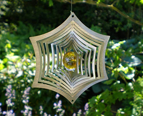 Manufaktur Lichtbogen Edelstahl Windspiel Spinnennetz mit Glaskugel