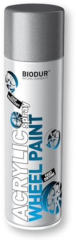 Biodur Lackspray für Alufelgen und Stahlfelgen 500ml, Glänz Silber, Universelle Auto Felgen Reparaturset, Felgenfarbe Spray Universal, Autolack Felgenspray Lack, DIY Für die Selbstrenovierung