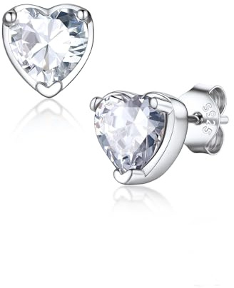 Suplight Pendientes Plata Mujer Pendientes de Corazón Plata de Ley 925 Piedra Nacimiento de Abril Diamante Pendiente Piedra Circón Regalos para Mujer Esposa Mamá Novia Hija Amiga