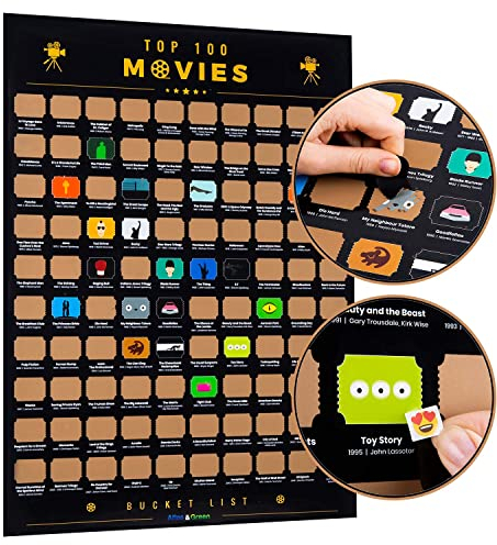 Atlas & Green Top 100 Movies Poster. Top 100 Scratch Off Movie Poster Top Imdb films up to date 2024 + Bonus Accessories: Gift Tube Movie Posters Stickers