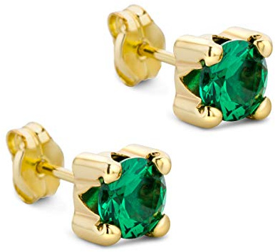 Orovi Schmuck Damen runde Weißgold/GelbGold Ohrringe mit Edelstein/Geburtsstein Rubin/Saphir/Smaraged/ZirkoniaOhrstecker aus 9 Karat / 375 Gold
