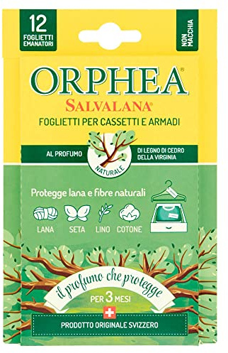 Orphea Salvalana Notizblätter für Schubladen und Schränke, schützt Wolle und Kleidung die ganze Saison, Duft aus Zedernholz, 12 Manager, 4 Packungen