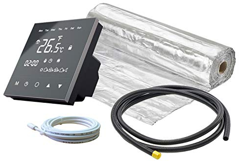 ew direkt Komplett-Set elektrische Fußbodenheizung AluPro 140 für Laminat/Klickvinyl mit Thermostat RT-50 schwarz (1-20m²) (3 m² - 0,5 x 6 m)