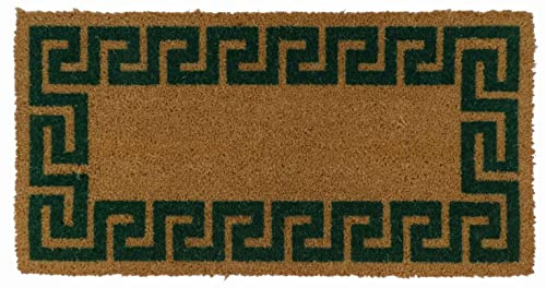 Casatessile Zerbino antiscivolo in cocco naturale IMPERATORE GRECA Elegante Tappeto da Ingresso - VERDE, 40x80 cm.