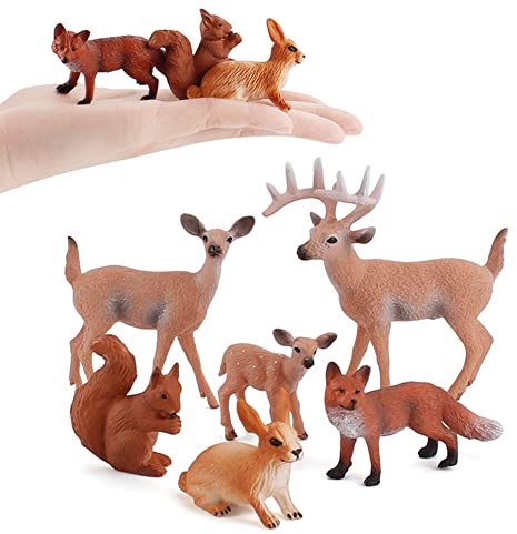 Waldtier Weihnachtsdeko, 6PCS Waldtiere figuren Tierfiguren Sammlung Spielzeug PVC Rentier Fuchs Eichhörnchen Kaninchen Set Miniatur Hirsch Waldtier Spielzeug für Kinder Jungen Mädchen 3 4 5 6 7 Jahre