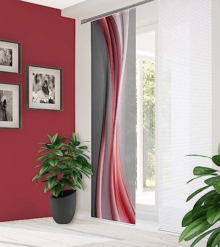 HOME in green 84070 ELANIA Schiebegardine aus recyceltem Polyester, halbtransparent, Farbe:rot, Größe:245 x 60 cm, Anzahl:2er-Set (2X Motiv)