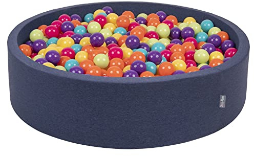 KiddyMoon Bällebad 120X30cm/300 Bälle Bälle Rund Groß Bällepool Mit Bunten Bällen Für Babys Kinder, Dunkelblau:Hellgrün/Gelb/Türkis/Orange/Dunkelpink/Violet