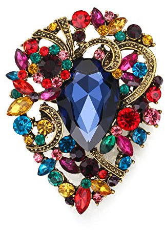 EVER FAITH Damen Brosche Tropfen Strass Kristall Clip, Vintage Stil Blume Cluster Pin für Konzert Bunt Antik Gold-Tone