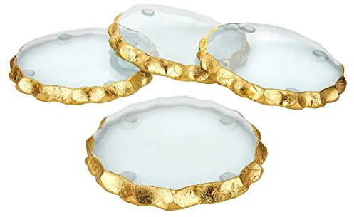 Godinger Coasters with Gold Edge, Glass Coaster Set, Coasters for Drinks, Table Protection, Set of 4