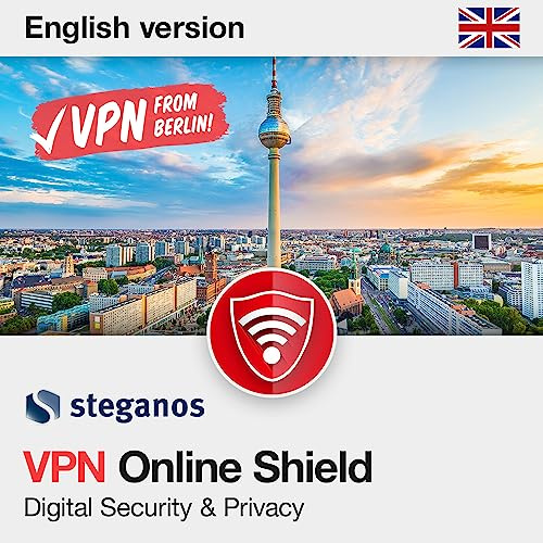VPN Software | Steganos VPN Online Shield | Streaming et voyage, contourner blocages géographiques | Serveurs rapides | 1 an pour 5 appareils | Windows et Mac