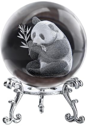 ZEERSHEE 60mm Panda Glass Ball with Stand Crystal Cute Panda Collectible Figurines Table Centerpieces Paperweights Decoration for Home Gifts for Men Women