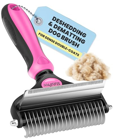 MalsiPree Dog Brush for Shedding - 2 in 1 Undercoat Rake Deshedding Tool for Medium to Large Double-Coated Dog Grooming - Pet Dematting Comb - Pet Deshedder (Pink)