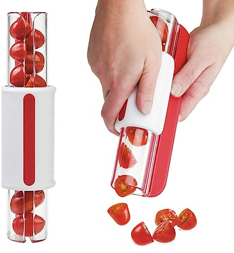 Grape Strawberry Cutter Small Tomato Cutter Fruit Cutter Kitchen Accessories for Making Birthday Party Fruit Salad and Fruit Cake(Red)