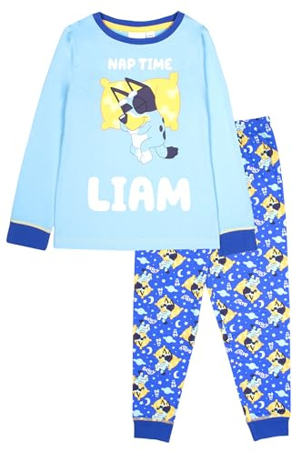 Bluey - Personalised Long Sleeve Pyjama - 100% Cotton, Soft & Warm Winter PJs for Boys & Girls - 4-5 Years Blue