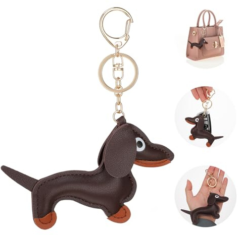 Giantree Porte-clés Teckel, mignon chiot chien sac pendentif en cuir porte-bonheur teckel porte-clés cadeaux pour personnes préférées femmes hommes enfants anniversaire porte-clés