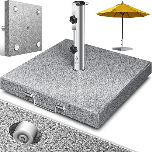KESSER® Granit Sonnenschirmständer mit Edelstahlrohr, Hochwertiger Schirmständer Quadrat Sockel 30KG - für Schirmstöcke bis 16-48 mm, Inkl. Transport Griff Garten Balkonschirmständer, Grau