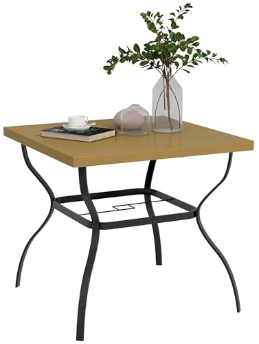 Outsunny 80cm Square Garden Dining Table with Umbrella Hole Black/Brown