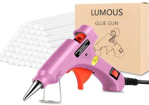 GILORRA Hot Glue Gun 20W, UK Plug Mini Heats Up Glue Gun for Crafts, Hobby, Home Repairs, Fabric, Wood, Glass, Card, ON-Off Switch for DIY Arts (GlueGun - Pink 20w)