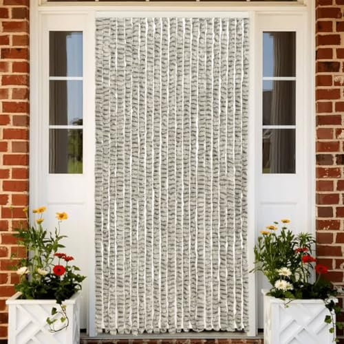 Sufrk Fly Curtain Light Grey and Dark Grey 100x230 cm Chenille,Chain Fly Screens for Doors,Door Fly Screen Curtain for Indoor and Outdoor Use for Keeping Out Flies, Insects, Wasps