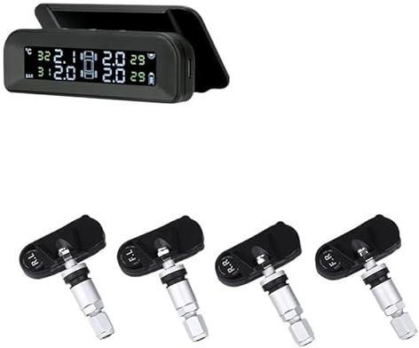 TANGSIYANG ReifendruckprüFer Auto-Reifendrucküberwachungssystem, automatische Helligkeitsregelung, am Glas befestigt, kabellos, Solarstrom, mit 4 Sensoren Reifendruckkontrollsystem(Internal sensors)