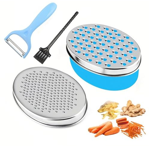Cheese Grater, Graters for Kitchen with Container and 2 Size Lid, Cheese Shredder, Ginger Garlic Chocolate Graters, Vegetable Chopper Use for Carrots Cucumbers Onion Potato(Blue)