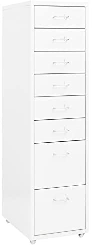 LAPOOH Aktenschrank mit Rollen, Metallschrank, Aktenregal, Werkzeugschrank, Büroschrank, Lagerschrank, Ordnerschrank, Weiß 28x41x109 cm Metall