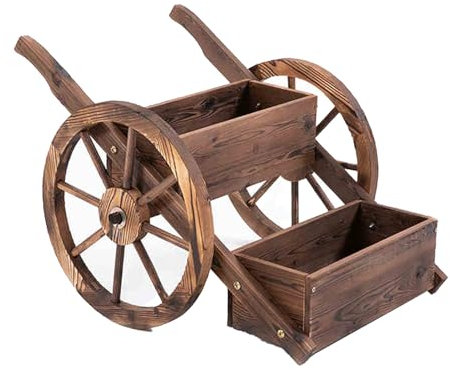 Gartenwagen aus Holz mit 2 Rädern, Mehrzweckwagen für Außenbereich, Rasen, Hof, Bauernhof und Ranch, einfache Montage, Braun