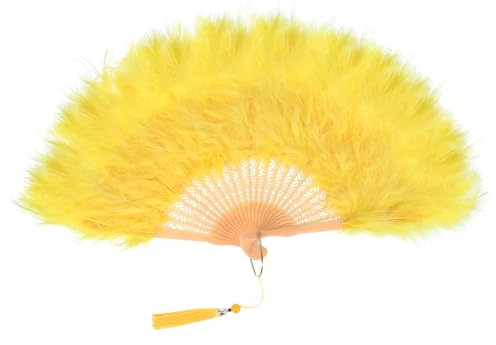 PATIKIL 1920s Vintage Marabou Feather Fan, Flapper Hand Fan Yellow | Folding Handheld Fan for Costume Party Dancing Wedding Show Tea Decoration