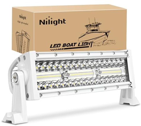 Nilight Marine LED Light Bar Navigation Lights 13.5 Inch White Spot Flood Combo Ponton Boat Deck Dock Lighting for Night Fishing T-top Stern Yacht Port Sailboat Trucks Tractors