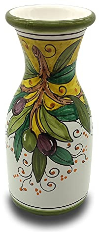Italienische Keramik Weinkaraffe mit Olivenzweigen Design – 500 ml Handbemalter Utensilienhalter oder Karaffe – Hergestellt in Italien – Toskana-Keramik Weinkrug für Küche und Tischdeko