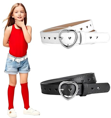LIURFLNC Kindergürtel Mädchen, Verstellbare Schnalle, für Kleid, Hosen, Jeans, Schwarz/Weiß, 6-12 Jahre
