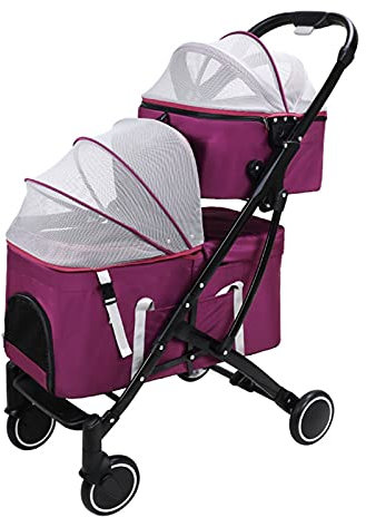 Doppelschichtiger Hundebuggy mit Taschenaufbewahrung, Hundebuggys für kleine Hunde, Katzenbuggys für 2 Katzen, abnehmbarer 2-lagiger Haustierbuggy, Nettogewicht 7,8 kg (Farbe: C)