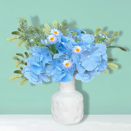 Artificial Flowers with Vase 17.7 Faux Silk Hydrangea Eucalyptus Fake Flowers in Vase for Home Decor Table Centerpieces,Blue