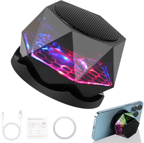 vsshe Magnetischer Bluetooth-Lautsprecher, Mini Lautsprecher Boxen Bluetooth mit Farbwechsel, Kleiner kabelloser Lautsprecher mit Magnetfuß, RGB-Lichtern und Telefonhalter für iPhone 12/13/14/15/16