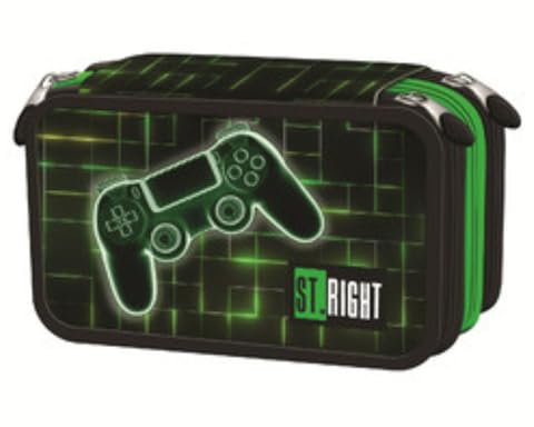 Goldkids - Federmäppchen 3 Fächer - Mäppchen für Mädchen und Jungen - Federmappe 3-Fach Federtasche 46-teilig Gefüllte Schüleretui Schulmäppchen- Gamepad Motiv