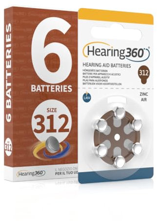 Hearing360 PR41 Piles pour appareils auditifs - Taille 312 - Piles sans mercure extra durables et fiables (1 blister marron)