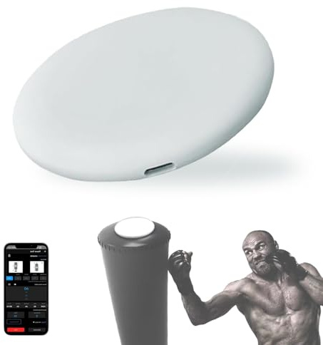Tracker Intelligente di Forza per Sacco da Boxe, Analisi in Tempo Reale di Velocità & Forza, Batteria da 200H, Feedback Vocale, Misuratore di Potenza per Allenamenti di Pugni & Calci,White