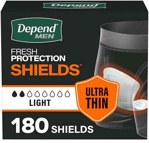 Depend Shields Inkontinenzeinlagen für Herren, leichte Saugfähigkeit, 180 Stück, Verpackung kann variieren