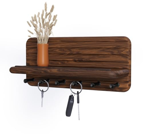 Jemyxhw Portachiavi da Parete Porta Chiavi da Muro per Casa in Legno con 6 Ganci per Chiavi Arredamento Casa per Ingresso, Corridoio, Camera da Letto, Soggiorno (Marrone)