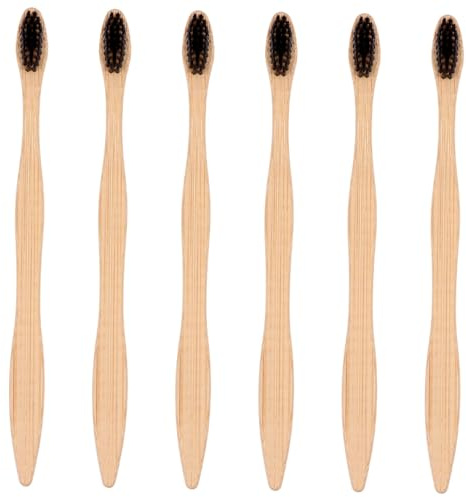 DEARMAMY 6pezzi Spazzolino Denti in Bambù Naturale Manico Ergonomico Per Adulti Setole Dure o Morbide Per Pulizia e Sostenibile