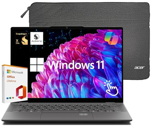 acer Ordinateur portable Swift 14, 14,5'' 2560 x 1600 120 Hz, processeur Snapdragon X Elite 12 cœurs, 16 Go LPDDR5X 512 Go SSD, batterie 26 heures, WiFi 7, FP, Copilot AI, Windows 11 avec MS Office à