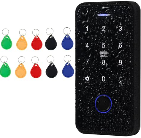 AccessShield Teclado biométrico de control de acceso de huellas dactilares, impermeable, desbloqueo remoto inteligente con 10 llaveros IC, compatible con Tuya, 13,56 MHz