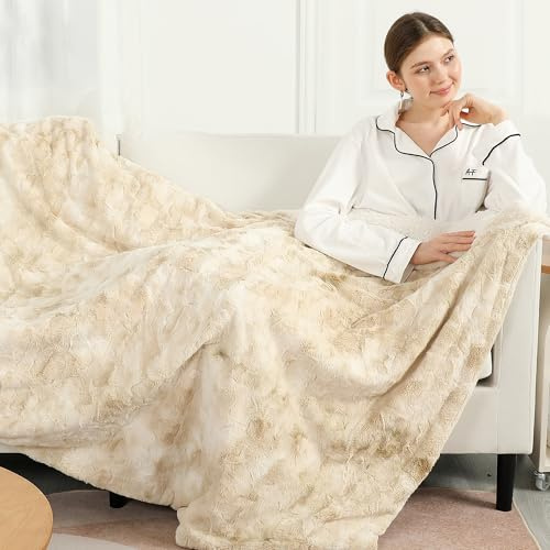 ESTINGO Heated Blanket 180x130cm, Tie-Dye PV Velvet & Sherpa Electric Throw, 6 Heat Levels & 10H Auto Off, Machine Washable, Soft Warm Cosy Electric Over Blanket for Loved Ones & Family (Cream)