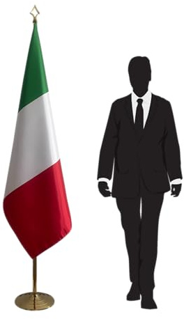 Bandiera Ufficiale Italia con palo decorativo e piede robusto - Bandiera nazionale per ambasciate, consolati, istituzioni pubbliche, cerimonie ed eventi protocolari Codice CN6-IT-L