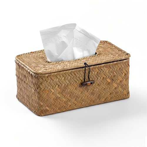CHENKEE Gewebter Taschentücher Box,Dekorativer Taschentuchbox,Handgewebt Kosmetiktücher Box,Rechteckige Taschentuchspender,Taschentücherbox für Büro,Zuhause,Schlafzimmer,Auto