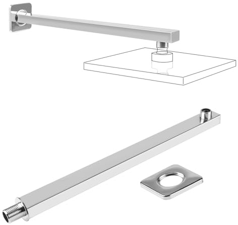 NAKIHOUSE Braccio doccia quadrato in acciaio inox, 30 cm, per soffione doccia a pioggia, montaggio a parete (soffione doccia non incluso)