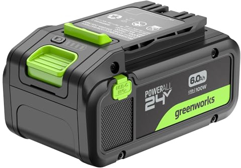 Greenworks PA600 24V 6Ah Battery High Power USB-C (Li-Ion 24V 6.0Ah Rechargeable Powerful Battery Suitable for All 200+ Greenworks 24V Devices)