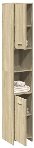 QZZCED Armario de Baño de Madera Contrachapada Color Roble 30x30x183.5 cm con Puerta Reversible, Mueble de Almacenamiento para Organizar Artículos de Tocador, Estructura Resistente